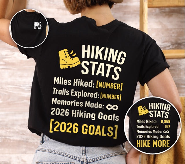 2026 Hiking Stats Custom T-Shirt - Personalized Achievement Tracker Tee