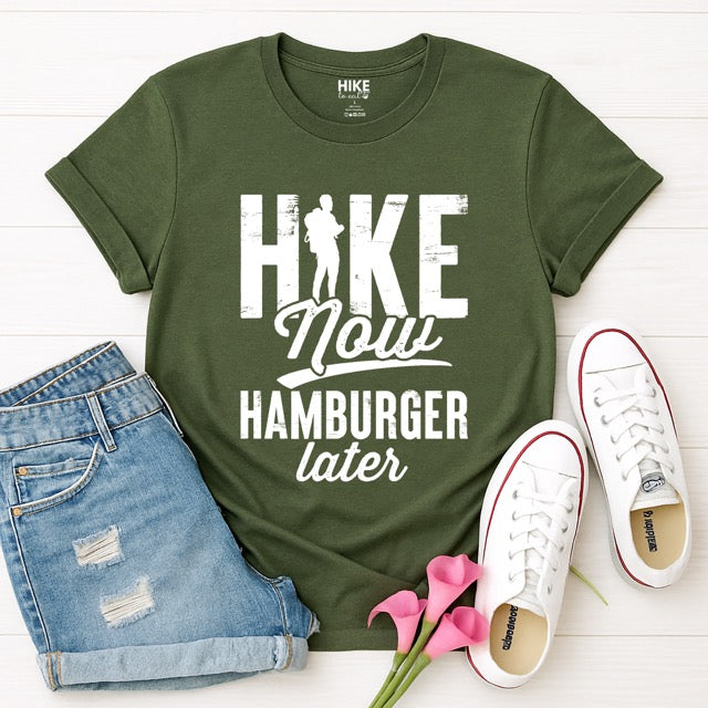 Military Green Empanada is my Motivation statement t-shirt with bold distressed typography, mountain peaks, and hiker silhouette for empanada lovers and outdoor enthusiasts on Softstyle 100% cotton