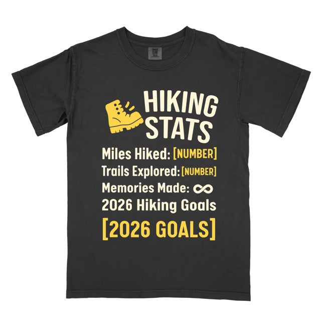 2026 Hiking Stats Custom T-Shirt - Personalized Achievement Tracker Tee