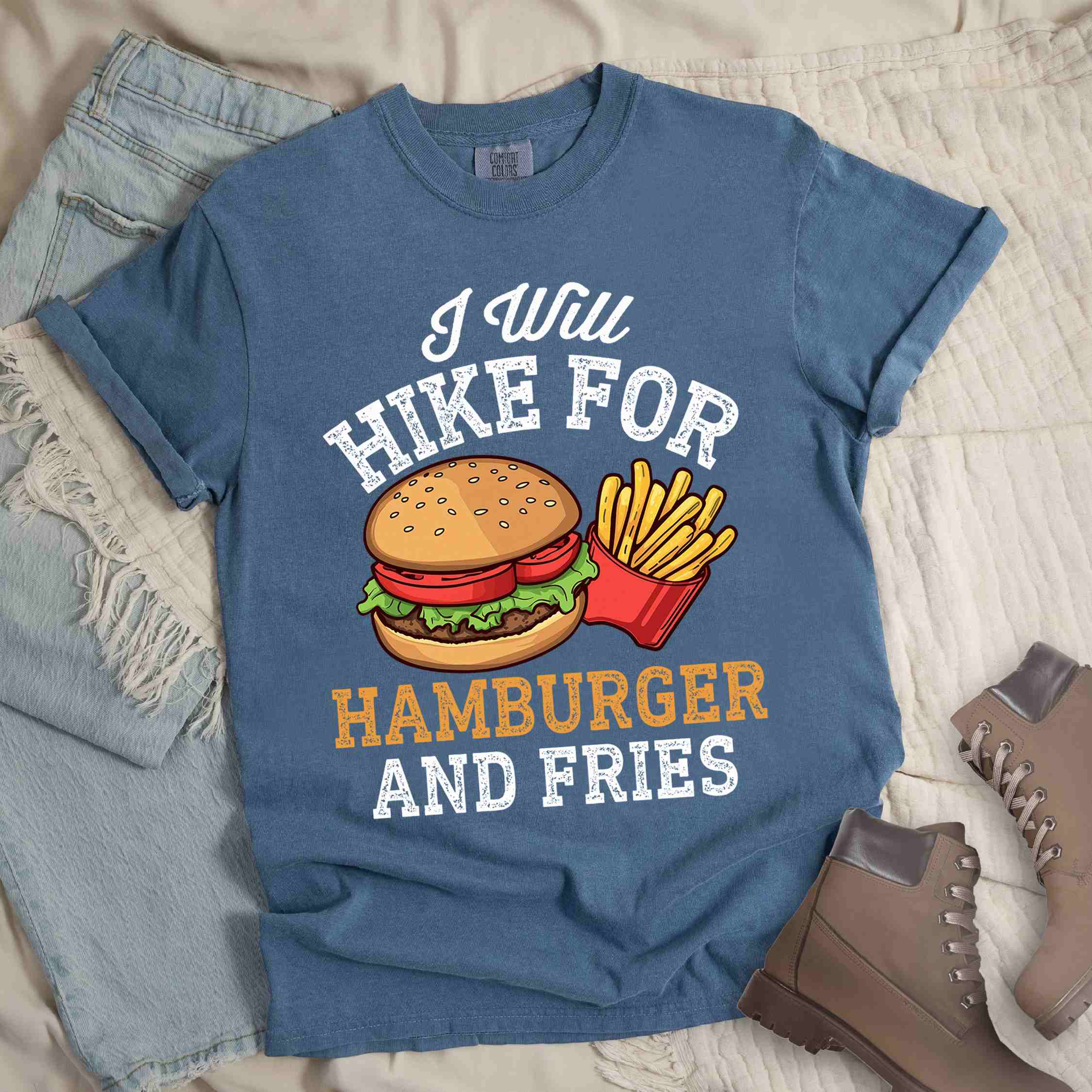 I Will Hike For Hamburger and Fries T-Shirt - Vintage Tee for Combo Meal Trail Warriors