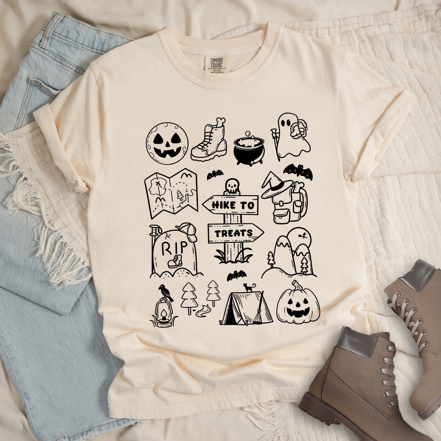 Ivory Shirt with Halloween Doodles