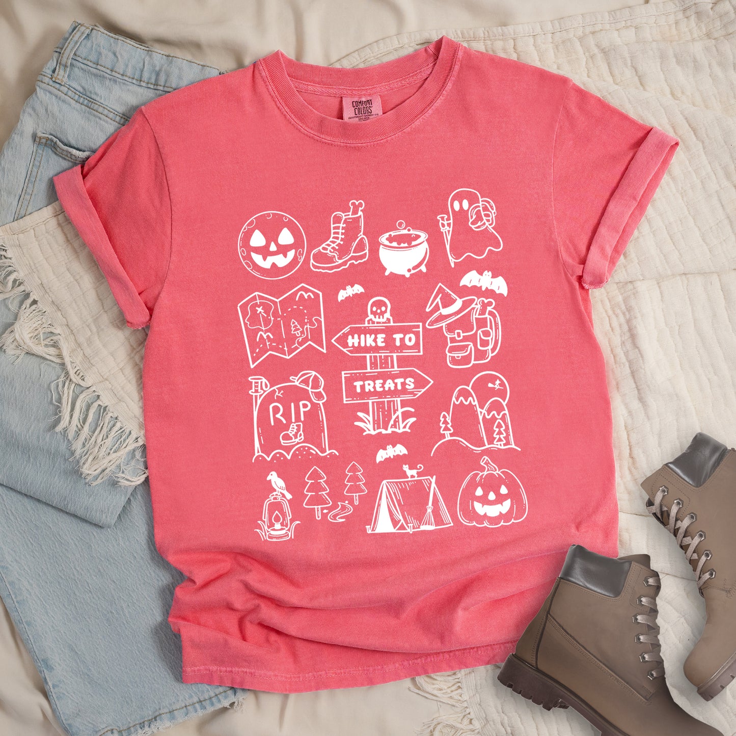 Pink Shirt with Halloween Doodles